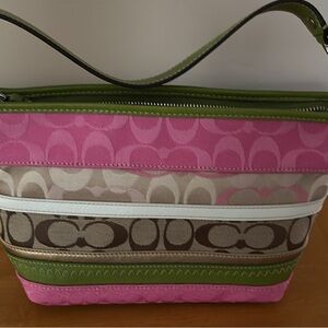 Coach Pink and Green Signature Shoulder Bag